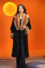 Load image into Gallery viewer, Full length natural karakul fur coat with sable english collar
