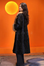 Load image into Gallery viewer, Full length natural karakul fur coat with sable english collar
