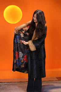 Full length natural karakul fur coat with sable english collar