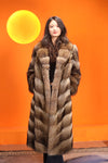 Full length natural racoon fur coat with english collar