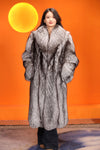 Full length natural Saga silver fox fur coat with shawl collar