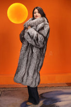 Load image into Gallery viewer, Full length natural Saga silver fox fur coat with shawl collar
