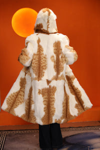 Full length natural cat fur hooded coat