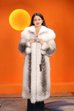 Load image into Gallery viewer, Full length Saga cross fox fur coat with shawl collar
