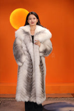 Load image into Gallery viewer, Full length Saga cross fox fur coat with shawl collar
