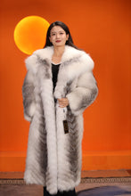 Load image into Gallery viewer, Full length Saga cross fox fur coat with shawl collar
