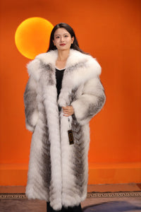 Full length Saga cross fox fur coat with shawl collar