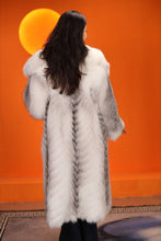 Load image into Gallery viewer, Full length Saga cross fox fur coat with shawl collar
