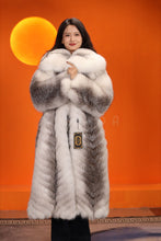 Load image into Gallery viewer, Full length Saga cross fox fur coat with shawl collar
