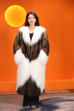 Load image into Gallery viewer, Full length natural Saga fox fur coat with shawl collar
