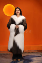 Load image into Gallery viewer, Full length natural Saga fox fur coat with shawl collar
