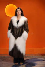 Load image into Gallery viewer, Full length natural Saga fox fur coat with shawl collar
