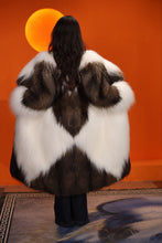 Load image into Gallery viewer, Full length natural Saga fox fur coat with shawl collar
