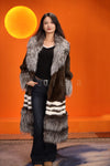 Full length natural mink fur coat with silver fox shawl collar