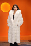 Full length natural arctic hare fur hooded coat