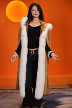 Load image into Gallery viewer, Penny lane in womens full length golden marten coat with fox fur trims
