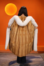 Load image into Gallery viewer, Penny lane in womens full length golden marten coat with fox fur trims
