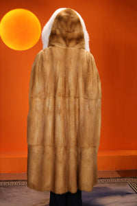 Penny lane in womens full length golden marten coat with fox fur trims