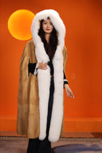 Load image into Gallery viewer, Penny lane in womens full length golden marten coat with fox fur trims
