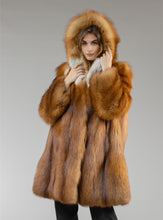 Load image into Gallery viewer, Real Red Fox Fur Coat Hooded
