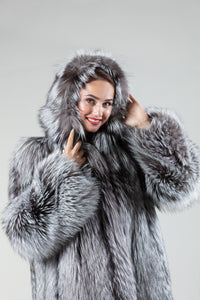 silver fox fur coat hood