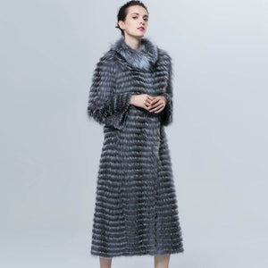 Real silver fox fur long duster coat