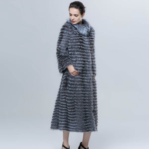 Real silver fox fur long duster coat