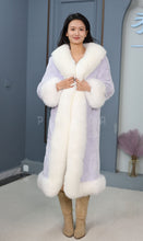 Load image into Gallery viewer, Penny lane in women&#39;s full length rex rabbit fur coat with fox trim
