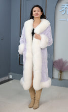 Load image into Gallery viewer, Penny lane in women&#39;s full length rex rabbit fur coat with fox trim
