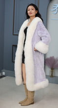 Load image into Gallery viewer, Penny lane in women&#39;s full length rex rabbit fur coat with fox trim
