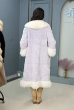 Load image into Gallery viewer, Penny lane in women&#39;s full length rex rabbit fur coat with fox trim
