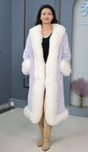 Penny lane in women's full length rex rabbit fur coat with fox trim