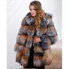 Load image into Gallery viewer, Women&#39;s natural silver fox fur hooded coat winter thickened warm fur coat
