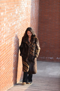 Full length natural Saga sable fur coat with shawl collar