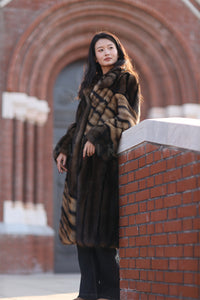 Full length natural Saga sable fur coat with shawl collar