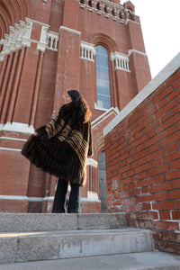 Full length natural Saga sable fur coat with shawl collar