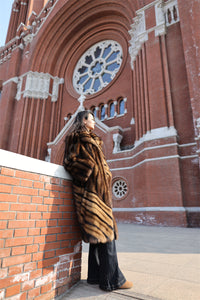 Full length natural Saga sable fur coat with shawl collar