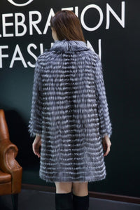 Striped Silver Fox Fur Coat