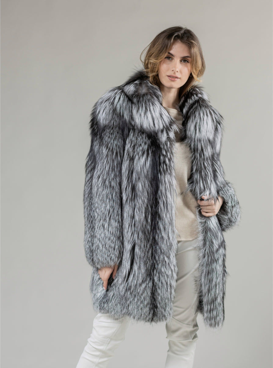 Real Silver Fox Fur Coat