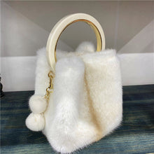 Load image into Gallery viewer, Women&#39;s Mink Handbag with Bracelet and Mink PomPom
