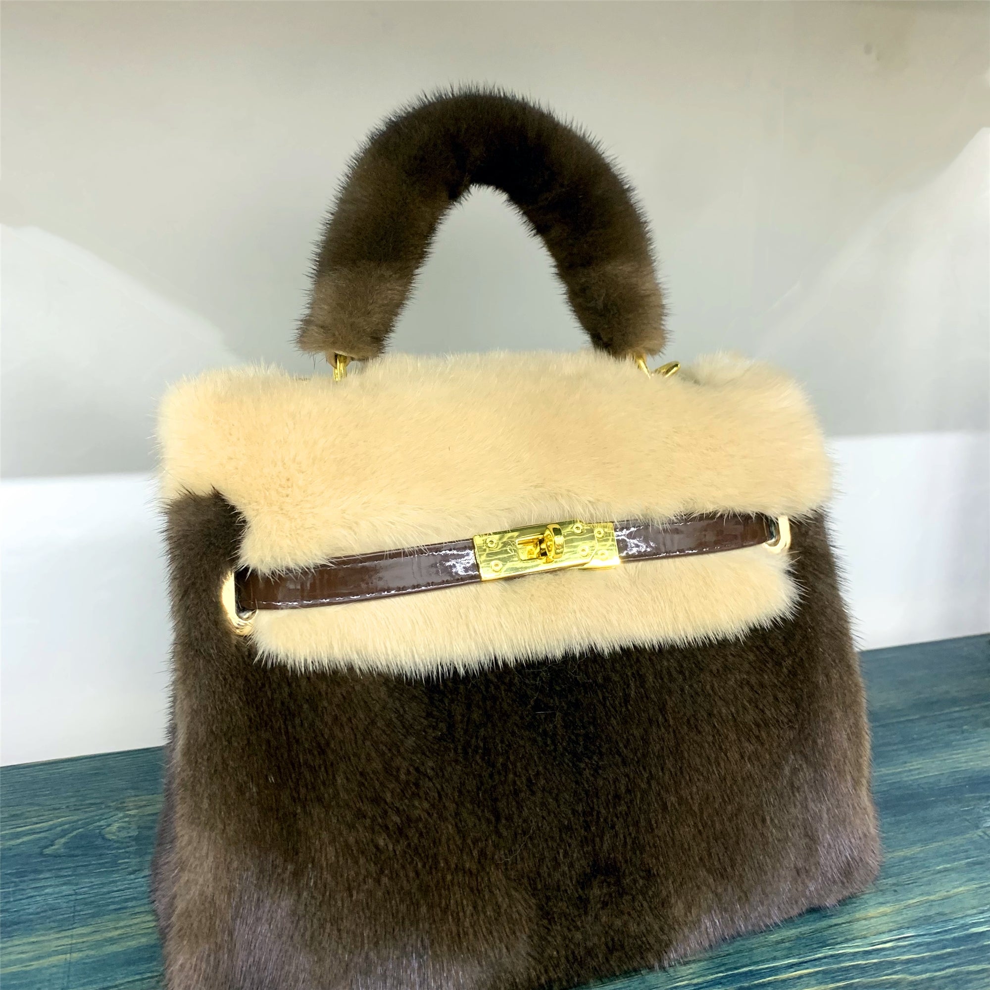 Womens Mink Fur Mini Kelly Bag