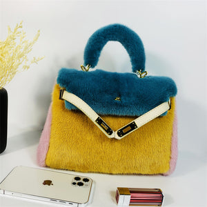 Womens Real Mink Fur Mini Kelly Bag